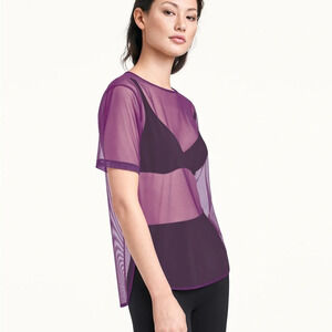 NWT Wolford Tulle Round Neck T-Shirt in purple amethyst size small